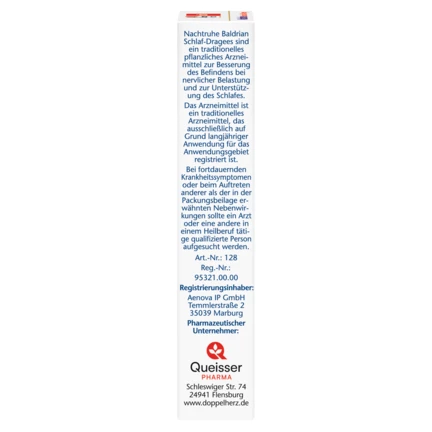 Abbildung der Produktverpackung Doppelherz aktiv Nachtruhe Baldrian Schlaf-Dragees Seitenansicht links